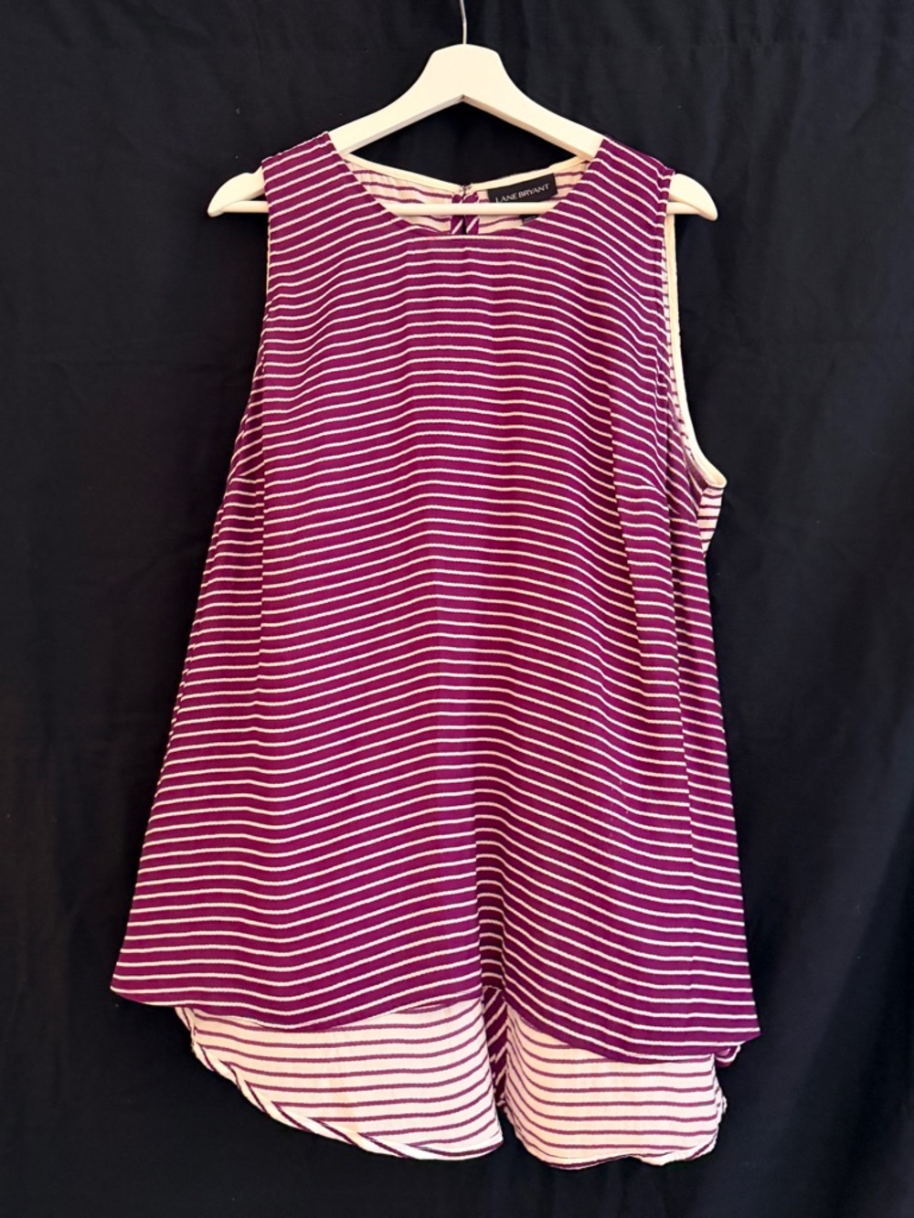 Lane Bryant Plum & Cream Striped Sleeveless Swing Tunic